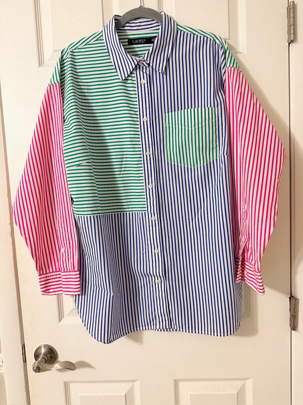 Lauren Ralph Lauren Colorblock Stripe Button-Down Shirt - Pink, Green, Blue